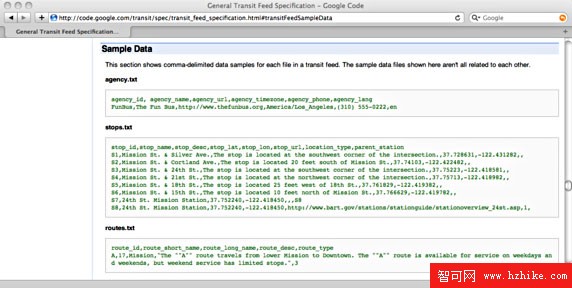Web 網頁顯示 GTFS 格式數據對交通機構有用的例子的截圖