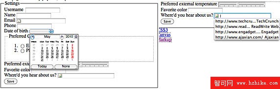 帶有日期和數據列表的 HTML 5 輸入的屏幕截圖