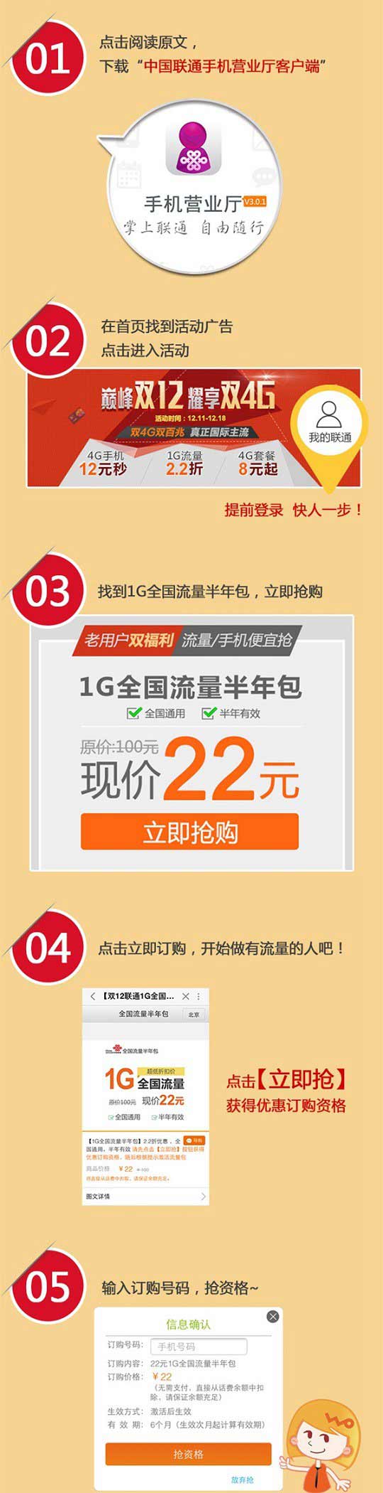 聯通雙12 2.2折1GB半年流量搶購攻略