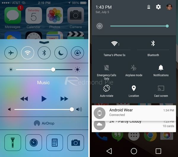 iOS8/Android L控制中心快捷按鈕對比