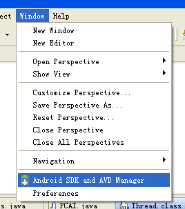 Android SDK and AVD Manager菜單項