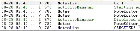 NoteEditor改進後的Logcat