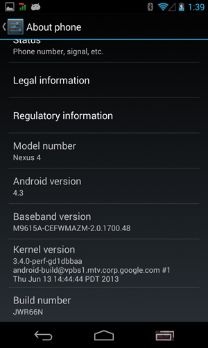Nexus 4的Android 4.3固件放出 附下載地址