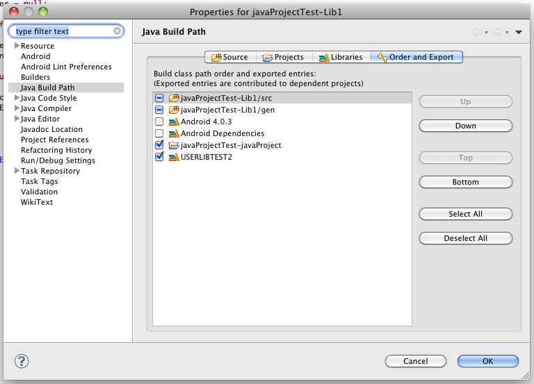 Mark references as exported in Eclipse