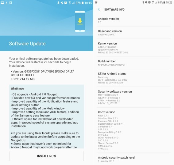 三星向S7/S7 edge推送Android7.0更新 
