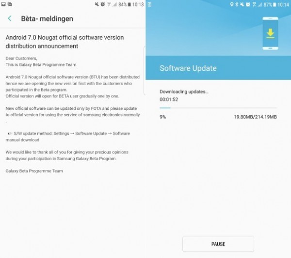 三星向S7/S7 edge推送Android7.0更新 