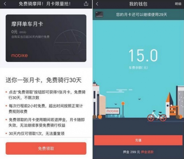 摩拜單車,摩拜單車月卡,摩拜單車月卡規則